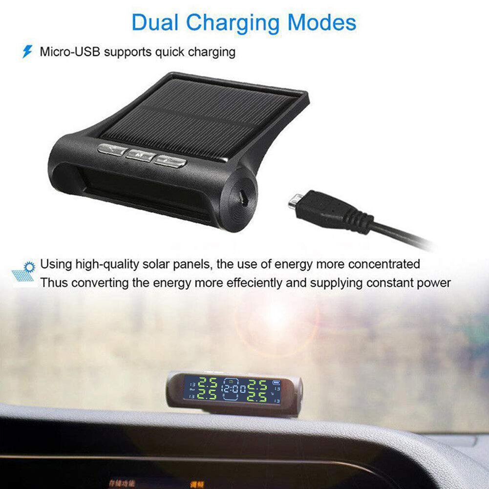 Auto Tyre Pressure Warning System Car Solar TPMS Clock Temp Monitoring AN-01D for Outdoor Personal Car Parts Decoration