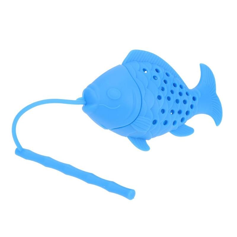 Fiskeform te infuser fødevarekvalitet silikone krydderi urtete si løs blad filter te infuser kugle tilbehør: Blå