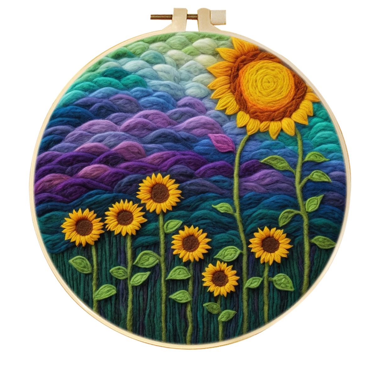 SDOYUNO-Calligraphy And Painting Wool Felt Embroidery Frame Sunflower Stitch Diy Craft Supplies Wool Burlap Set Home Decoration: light yellow