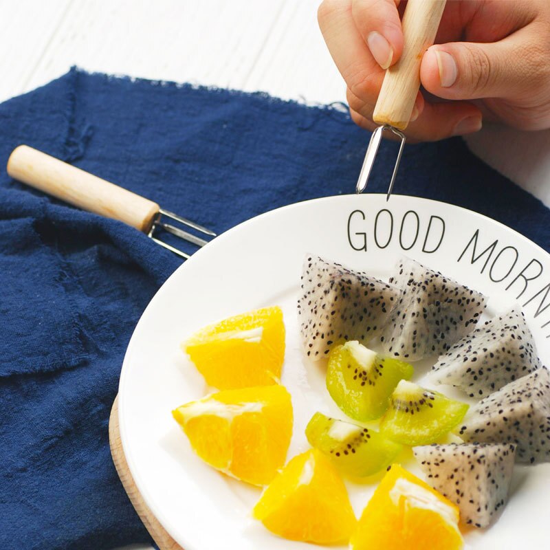 Soportes para maíz, tenedor multifunción para barbacoa, herramienta para maíz, mango de madera, tenedor de acero inoxidable, suministros para barbacoa, 2 uds.