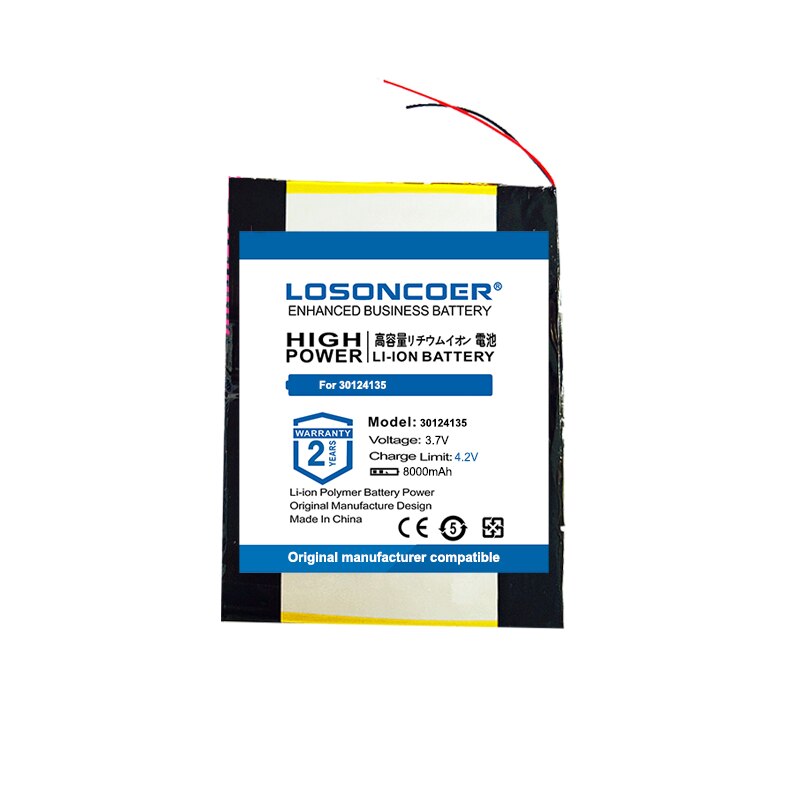 LOSONCOER – batterie lithium-ion polymère 30124135, 3.7V, 8000MAH, longue durée de veille, avec prise, pour tablette PC, CH