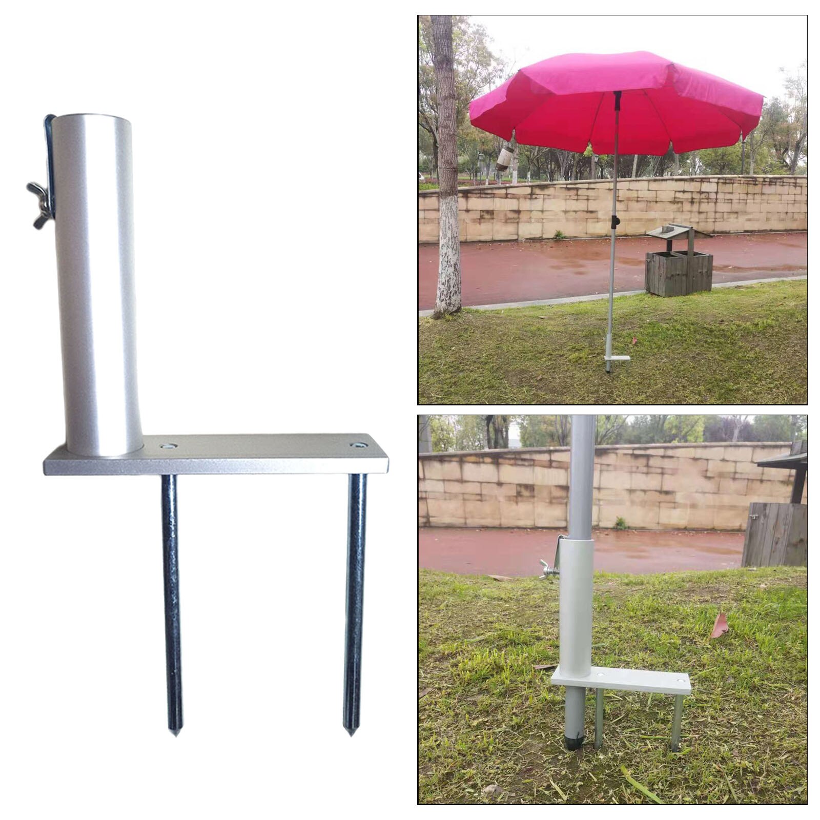 Silver Upgraded Beach Patio Umbrella Clamp Clip Ground Insertion for Balcony Parasol Holder Aluminum Alloy