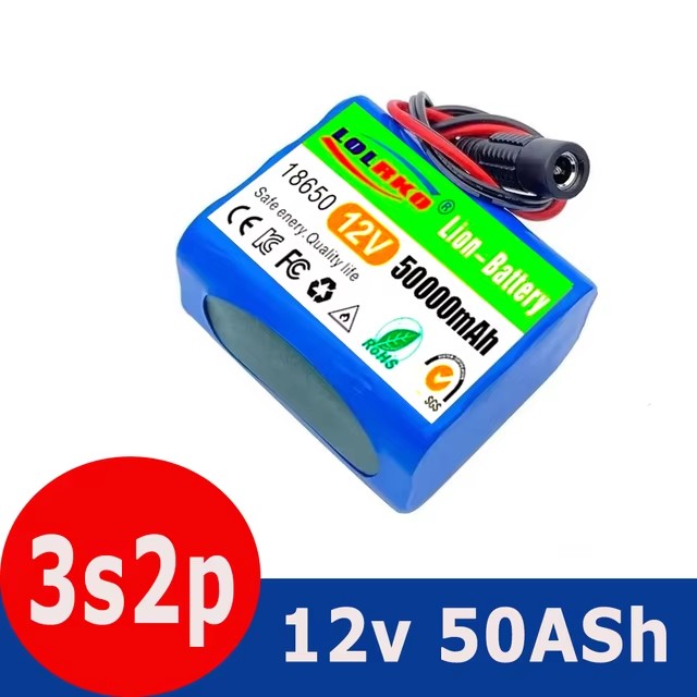 12V 50000mah battery 18650 Li-ion 50Ah Rechargeable batteries with BMS Lithium Battery packs Protection Board +12.6V Charger: GRAY