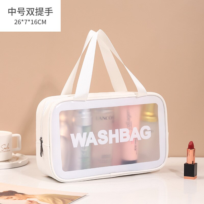 FUDEAM Transparent PVC kobiety kosmetyczka wodoodporne torby podróżne kosmetyczki organizuj PU makijaż torba torebka damska do prania: Medium White C