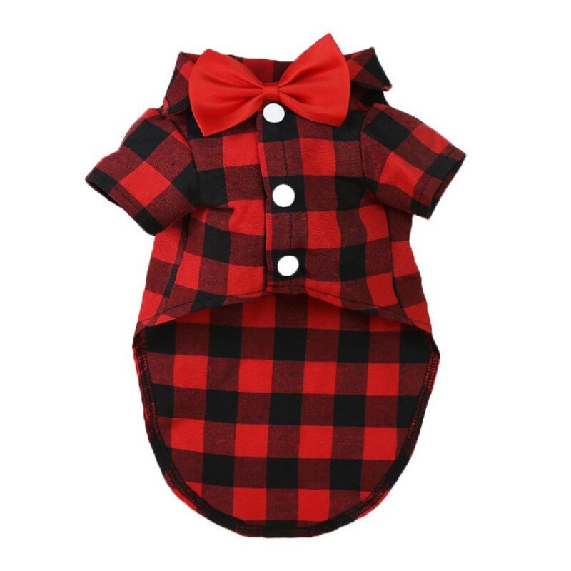 Costume à carreaux avec nœud papillon pour chien, T-Shirt d'été à manches courtes pour petit et moyen gabarit, Costume de mariage pour chiot: R / XXL
