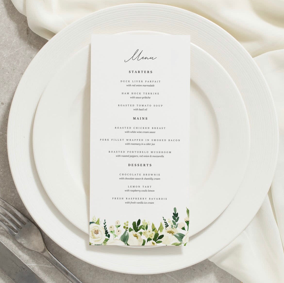 Classic Wedding Floral Garden Green Menu cards wit... – Vicedeal