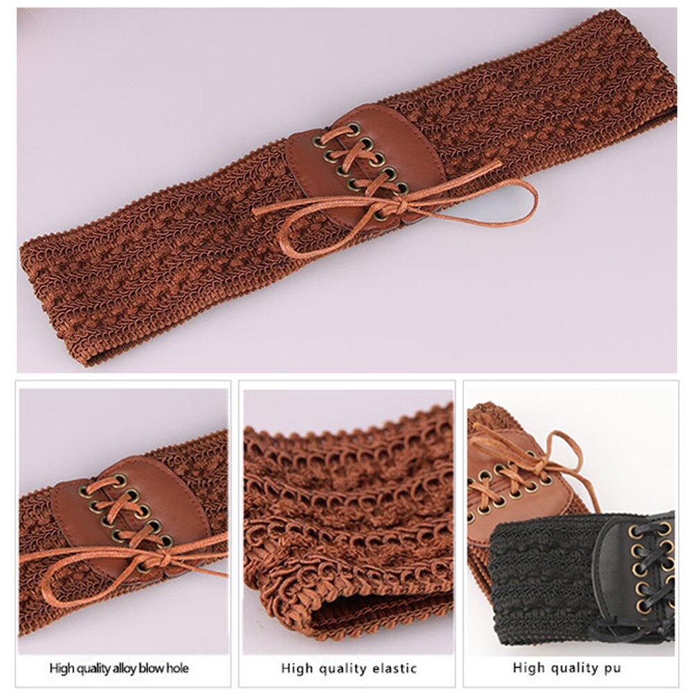 Ladies wide leather drawstring elastic waistband elastic lace drawstring waistband