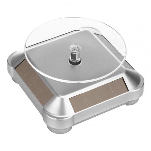 Solar Powered Electric Rotation Display Stand Turntable Video Shooting Platform Live Dynamic Rotating Shooting Table Props: Silver