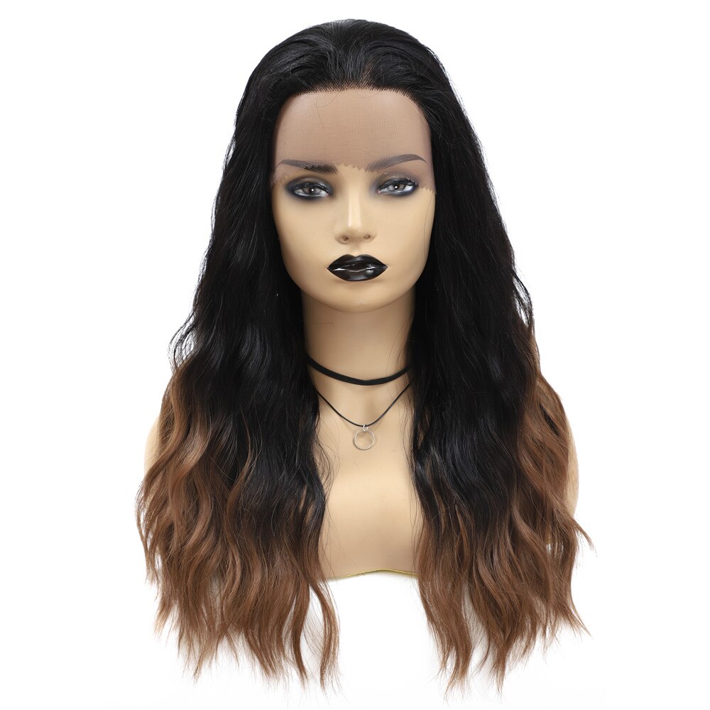 X-TRESS Ombre Brown Natural Wave Wig 1.5*13.5 Lace Front Synthetic Wigs For Black Women Glueless High Temperature Fiber Hair: TT2-30