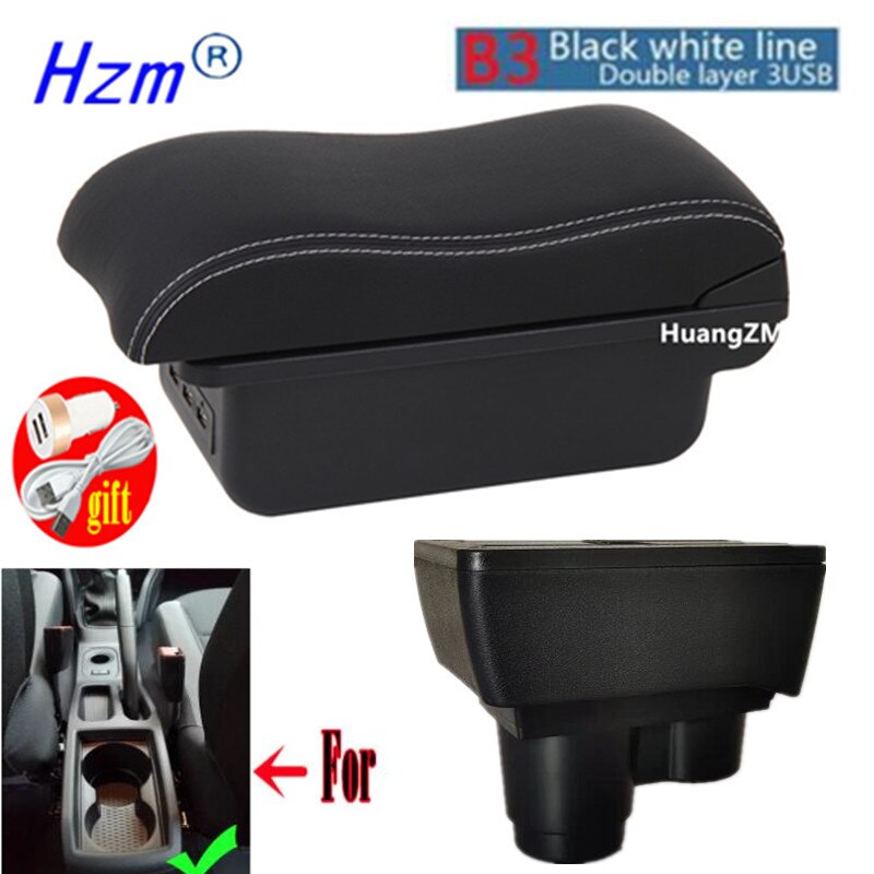 For Renault Dacia Duster 2 3 Ⅱ Ⅲ Armrest Box Auto Central Console Storage Car Accessories with USB Charging: B3  white line 3USB