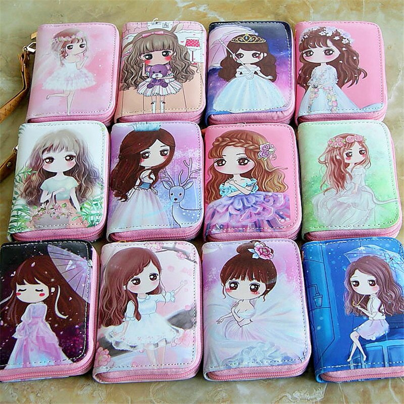 Cute Short Wallet Girl Korean Girl Purse Soft Surface PU Leather Cartoon Portable Wallet for Girls Small Coin Purse: Mix Color