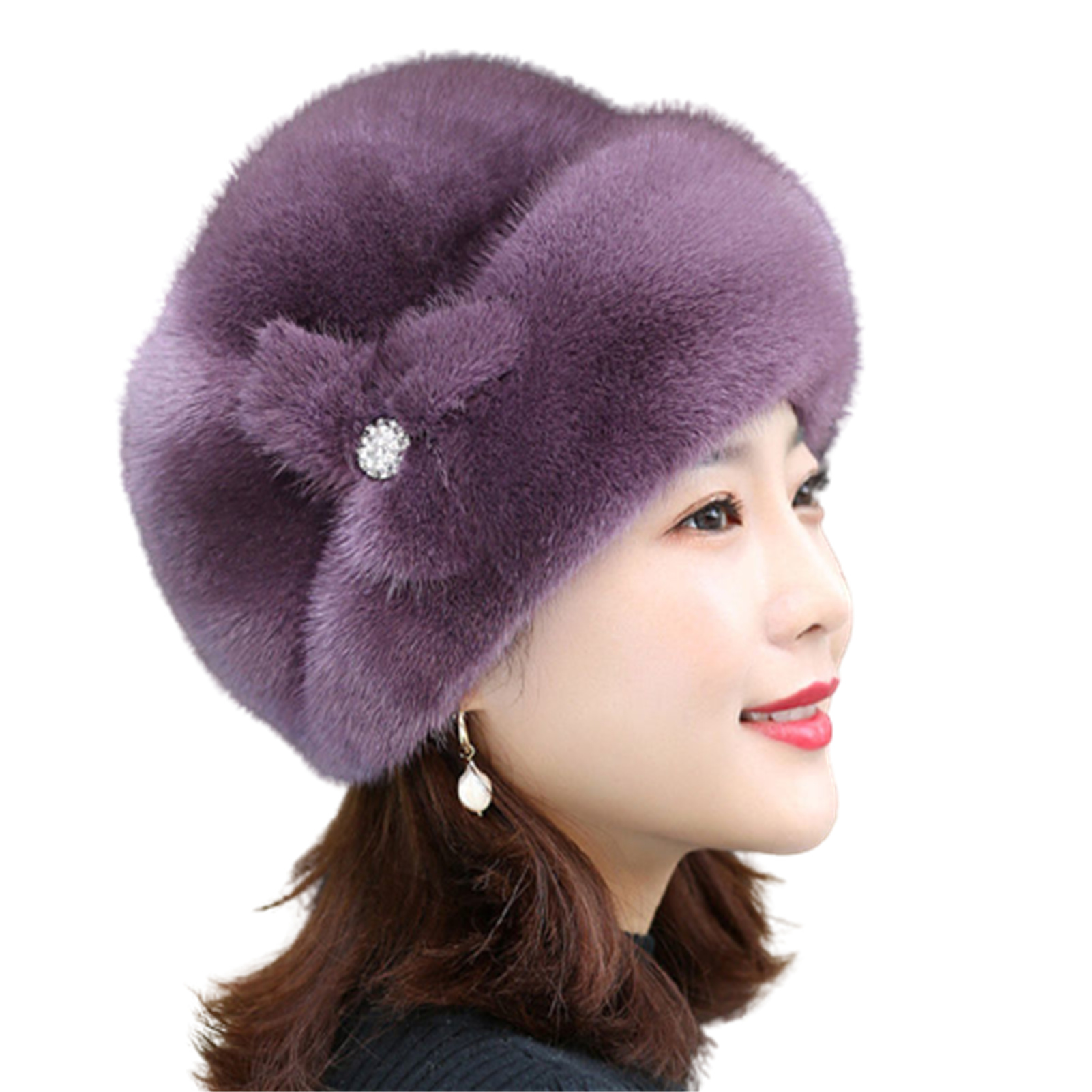 Faux Fur Trimmed Winter Hat for Women Fashionable Outdoor Warm Hats Birthday NIN668