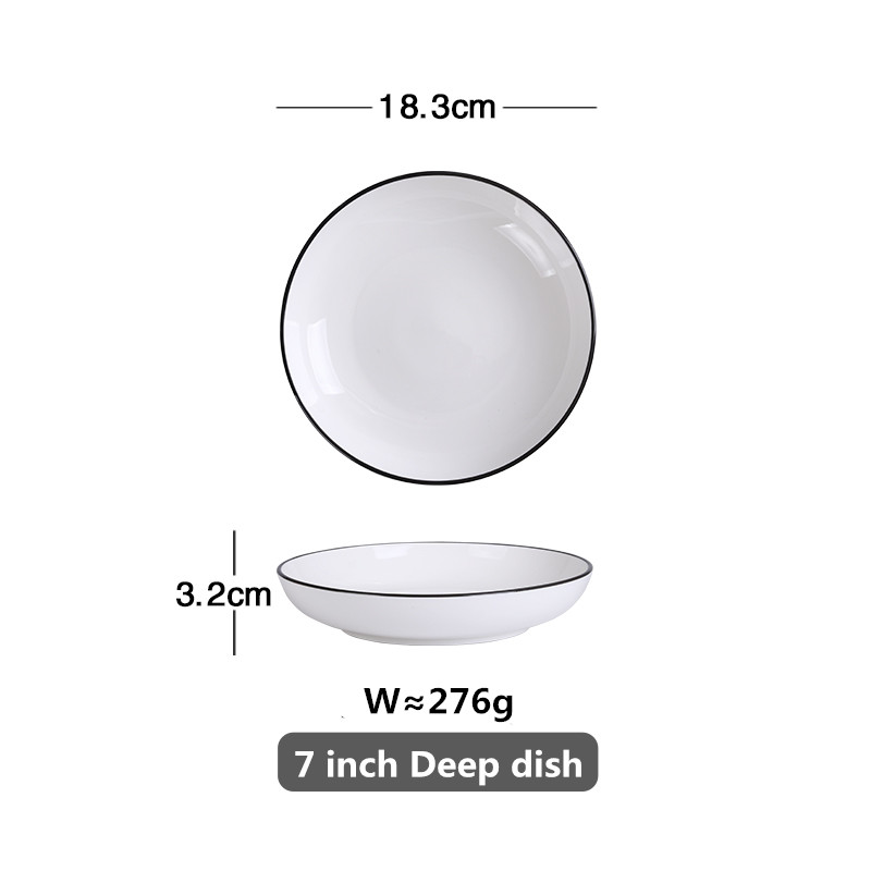 White Dinner Plate Set Ceramic Kitchen Plate Tableware Set Food Dishes Rice Salad Noodles Bowl Soup Kitchen Cook Tool 1pc: 18.3cm Deep dish