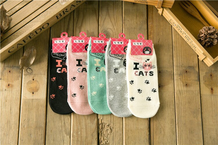 Cute Cat Women Socks Middle Tube Cartoon Cotton Socks for Girls