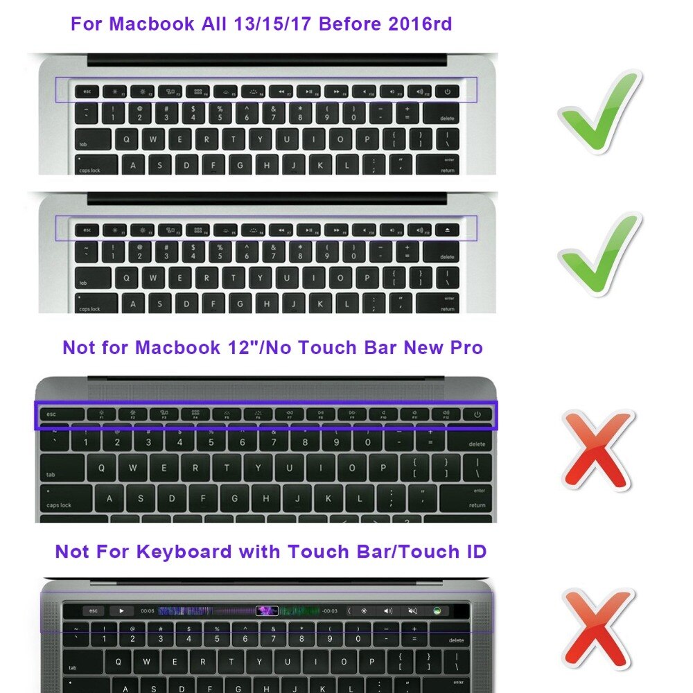 Silikoni pehmeä näppäimistön kansi suoja sateenkaari värikäs iho pölytiivis apple macbook air pro retina 13 " 15 " 17 "