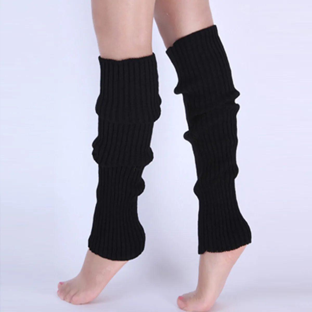 Clássico Knit Leg Warmers, Rib-Knit Joelho-High Leg Warmer Socks, meias das mulheres e meias: Preto