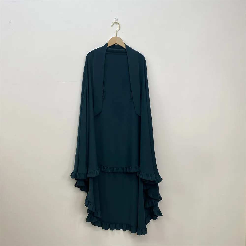Gebetskleidungsstück Abaya Lange Khimar Muslimische Frauen Schleier Hijab Eid Ramadan Burka Kopftuch Islam Arabische Niqab Kleidung Kopfschmuck Turban: green