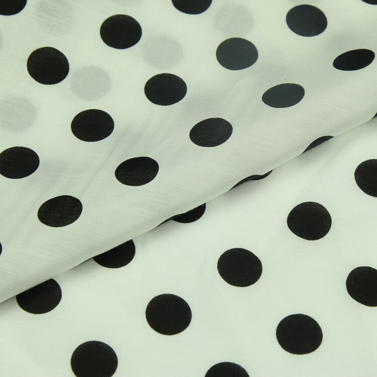 Black polka dot print on white bottom silk and cotton blended fabric,SCT574