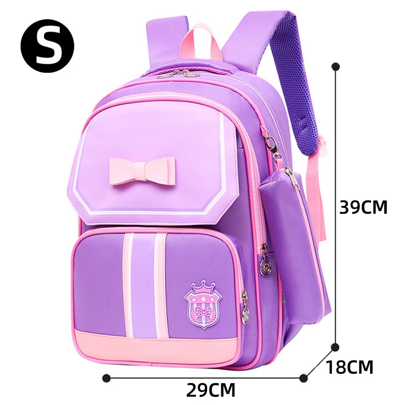 Rugzak voor basisschoolmeisjes, waterdicht, roze oxford-stof, schooltas voor kinderen, rugzak voor meisjes, schattige strik voor kinderen: K -08- paars-s
