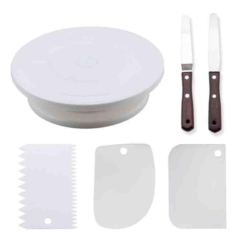 Cake Decorating Tools Convenient Rotating Cake Stand Cake Turntable Plastic Spatula Scrapers For Bakery Dessert Shop: white set