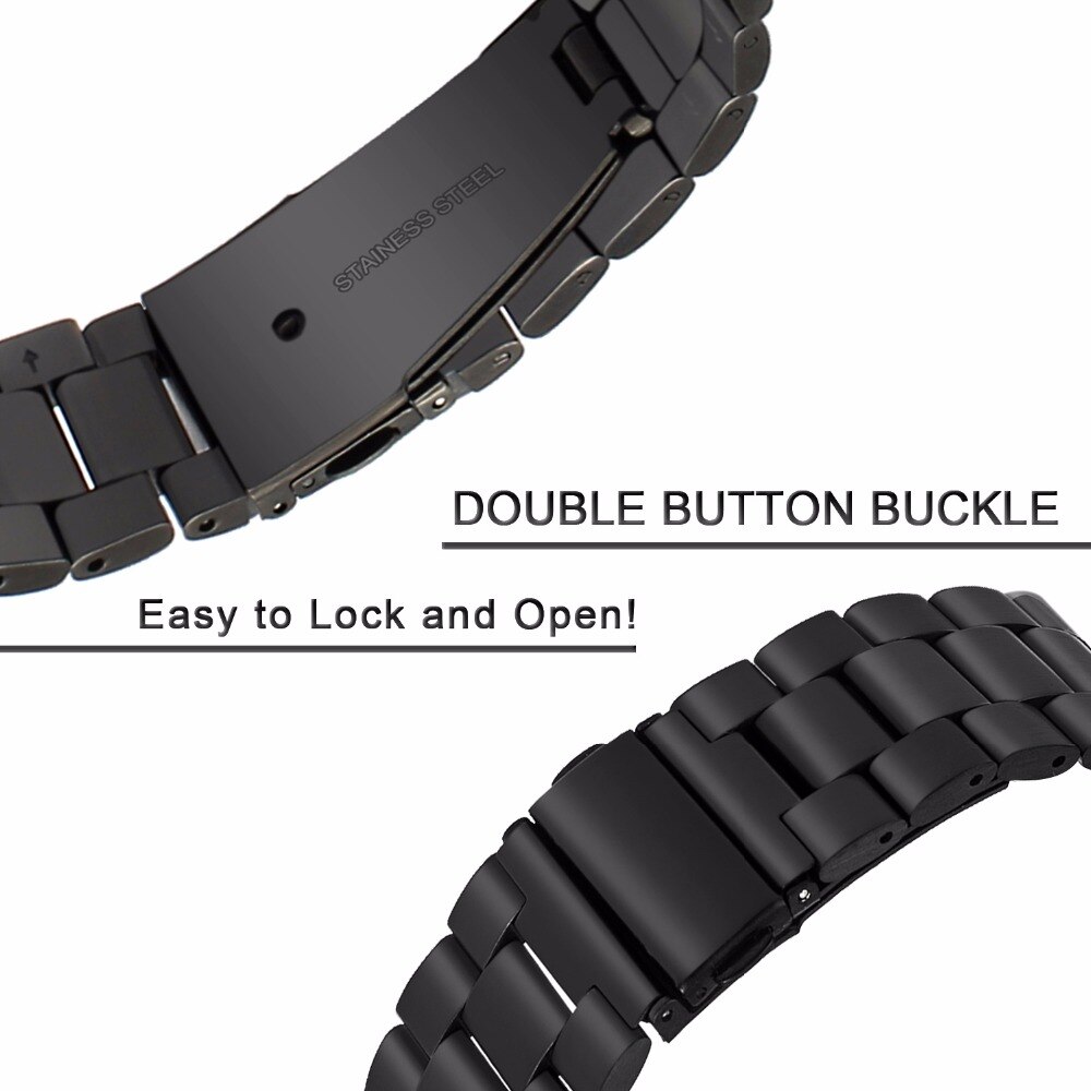 22mm roestvrijstalen horlogebandjes met snelsluiting voor samsung gear  s3 classic frontier polsband met schakels, zwart en zilver