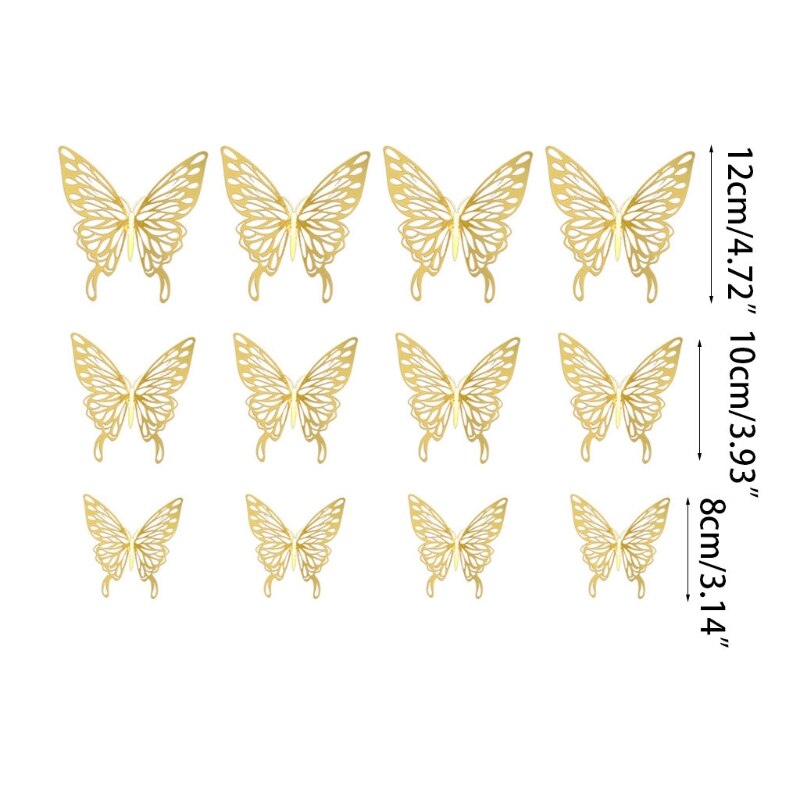 Autocollants muraux papillon 3D creux, 12 pièces, décoration de la maison, pour chambre d'enfants, pour chambre de filles