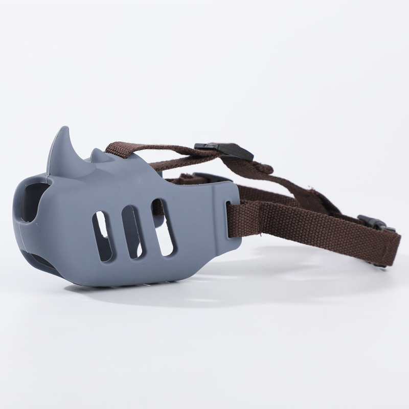 Bozal ajustable para perro, cesta fuerte transpirable de silicona suave para perros pequeños, medianos y grandes, para dejar de morder y masticar: S / Gris