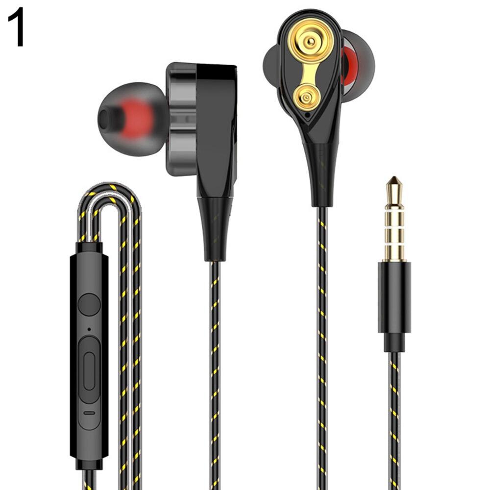 3.5mm earphones Wired headphones with mic Quad Core Double Action Ring earphones In-ear Headset Earbuds 3D Stereo Volume Control: Black Single horn