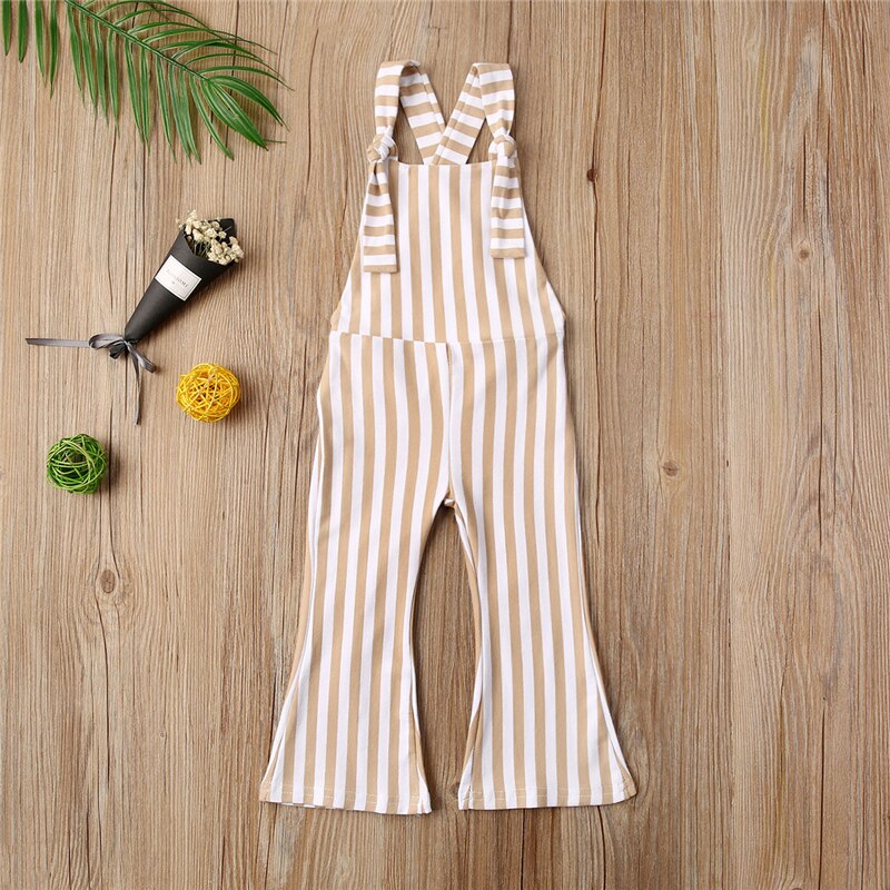 Summer Infant Baby Girls Rompers Overalls Striped Print Sleeveless Belt Jumpsuits Pants Clothes 6M-5Y