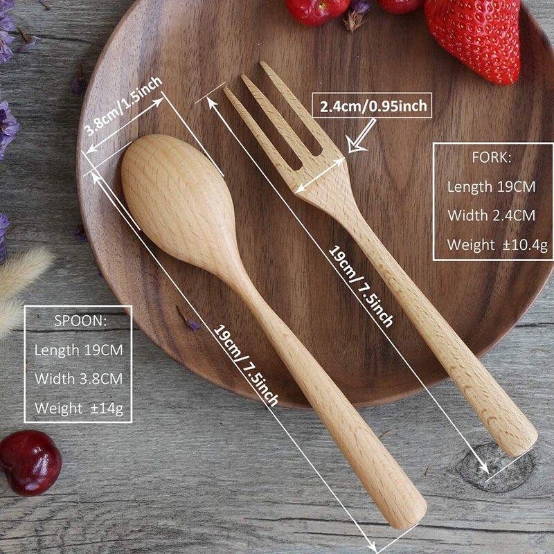 Houten vork en lepel set natuurlijk houten servies handgemaakte houten lepel geschikt voor pasta diner thee salade dessert aardappelchips