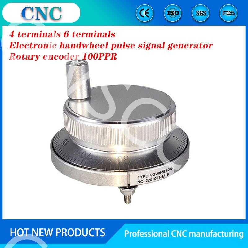 CNC pulse generator handwheel 5V 60mm 100PPR manual pulse generator handwheel rotary encoder electronic 4 terminal 6 terminal