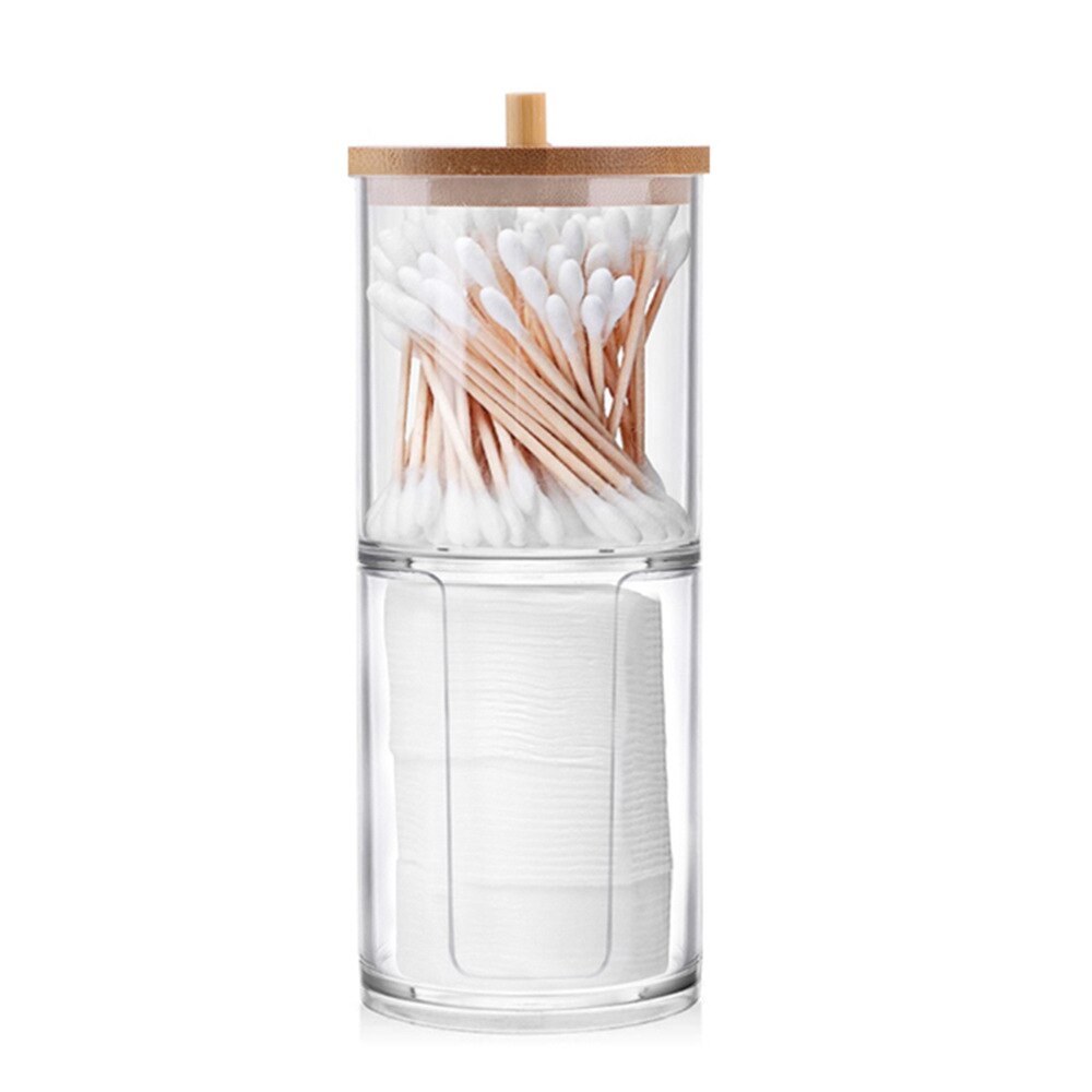 Remover Box Makeup Storage Organizer Cotton Swab Storage Bamboo Cover Acrylic Round Container Cotton Puff Storage Box Makeup: A 5