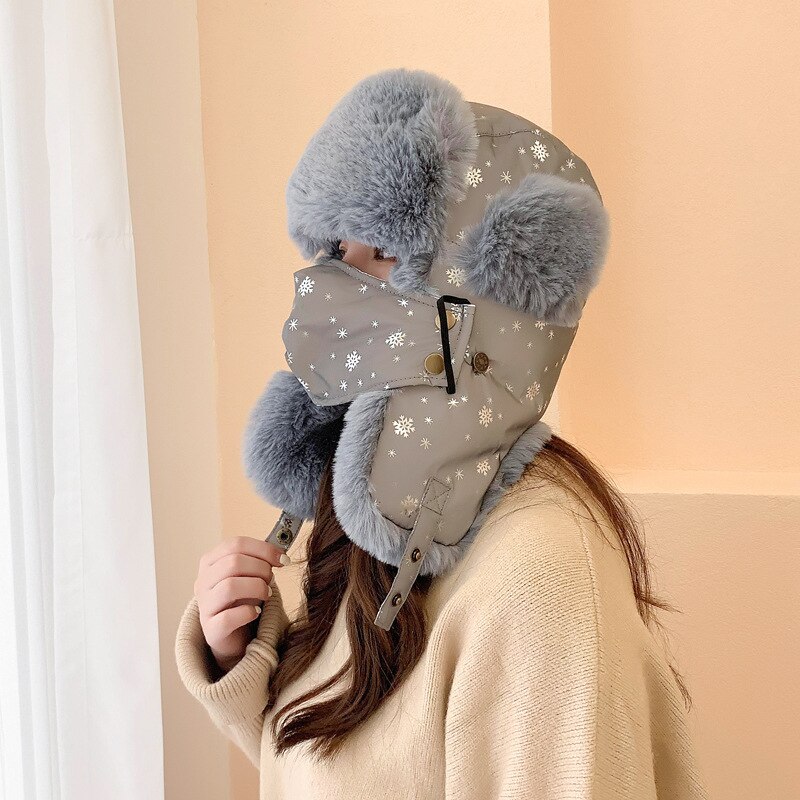 Gorros térmicos de estilo aviador para invierno para hombre y mujer, protección para las orejas, a prueba de viento, gorro de esquí de terciopelo grueso, de algodón cálido para nieve: C