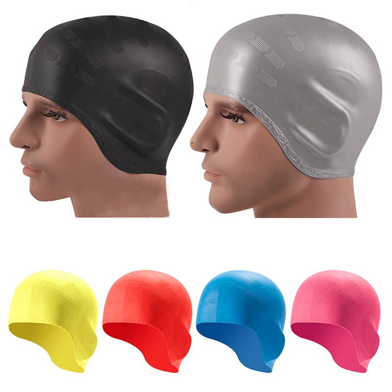 Swimming Caps Women Men Children Swim Pool Waterproof Silicone Diving Swimming Cap Long Hair Protection Ear Cup Swim Caps Hat