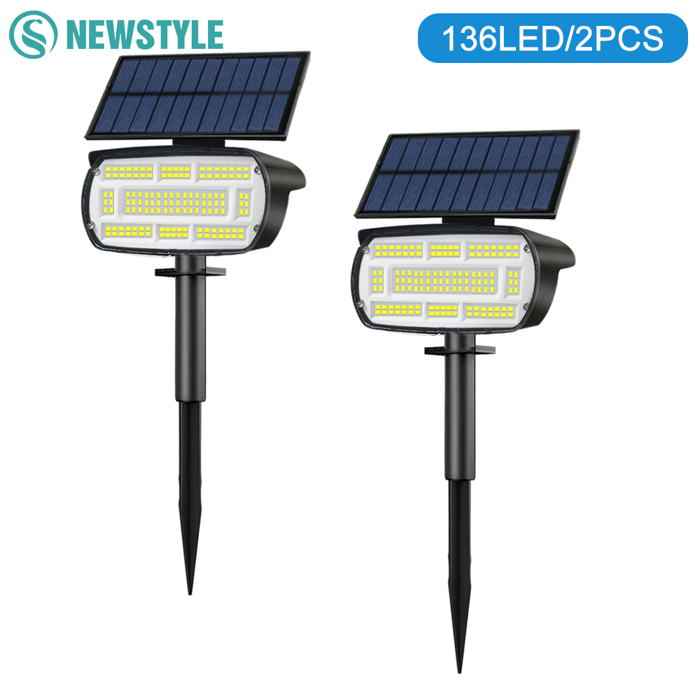 136LED-tuinverlichting op zonne-energie Buitenverlichting op zonne-energie Waterdichte landschapsspots op zonne-energie Tuinpad Muurveranda