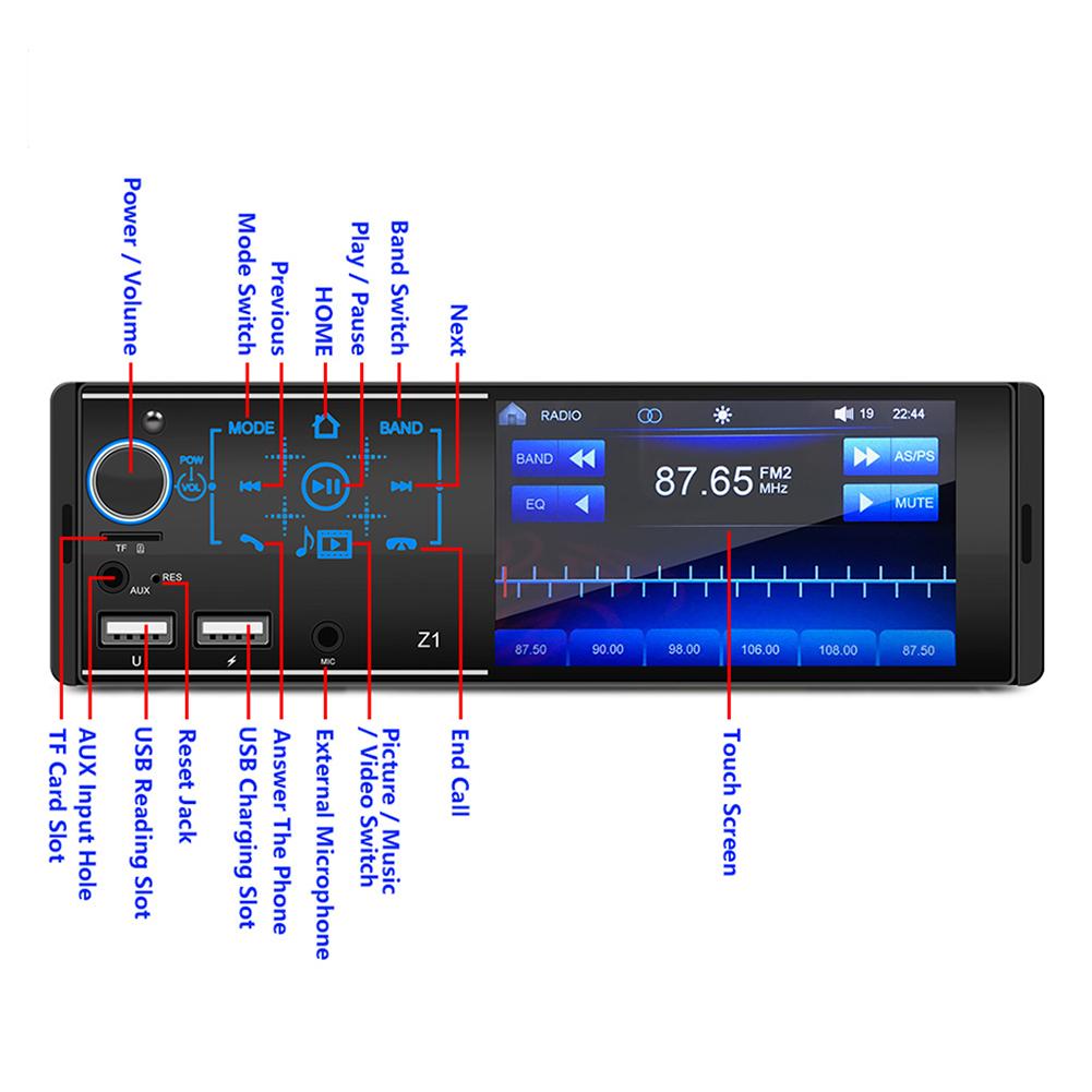 Rear View Camera Car MP5 Player 1Din Car Stereo AM Radio Receiver 4.1'' TFT Touch Screen 1080P HD Video With The Optional