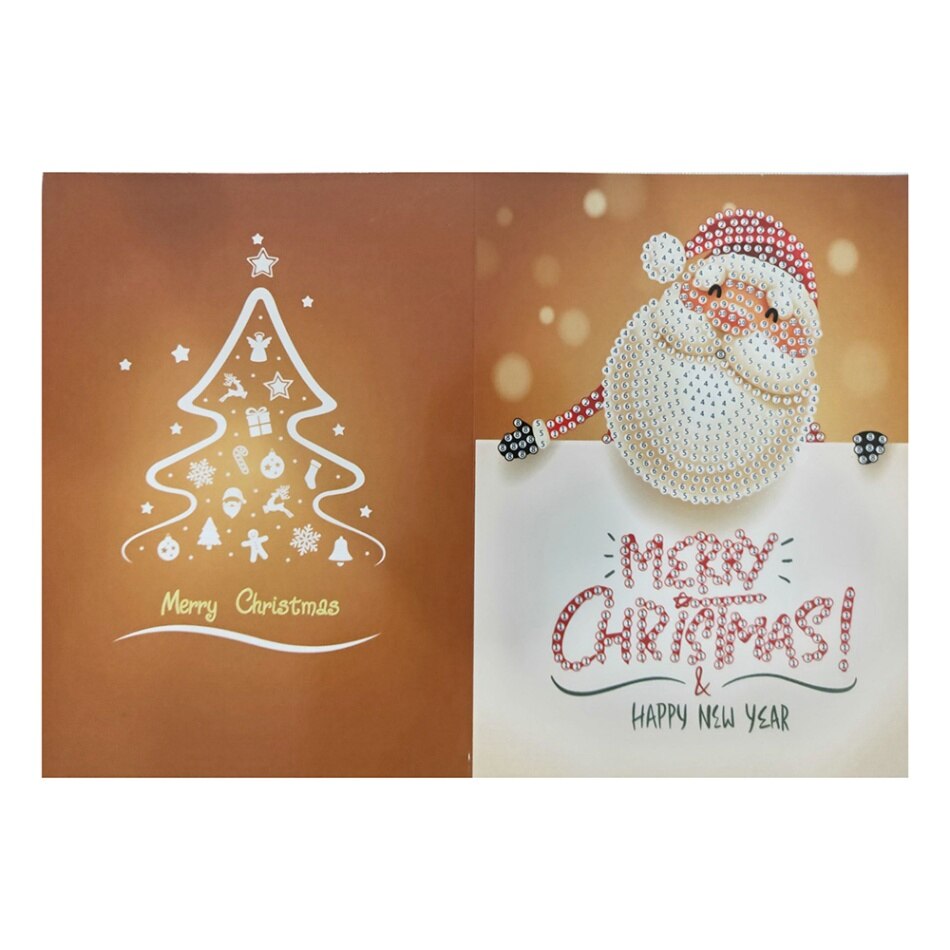 Merry Christmas Cards Santa Elk DIY Diamond Painting Handmade Card Round Drill Greeting Cards Rhinestones Embroidery: Style 2
