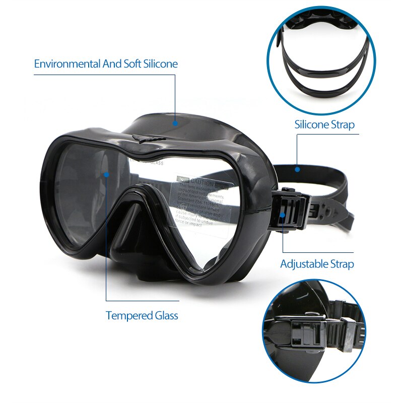 Scuba Diving Mask Snorkel Set - Anti-Fog Goggles - Tempered Glass Silicone - Adult Snorkeling Gear