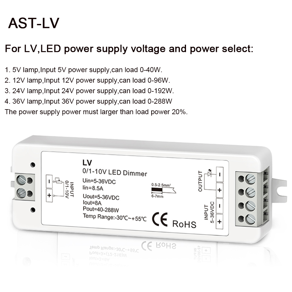 Mini 0/1-10V Cv Led Dimmen Controller 1 Kanaal Dc 5V 12V 24V 36V pwm Conatant Uitgangsspanning 8A 288W 1 Kanaal 0-10V Dimmer Lv