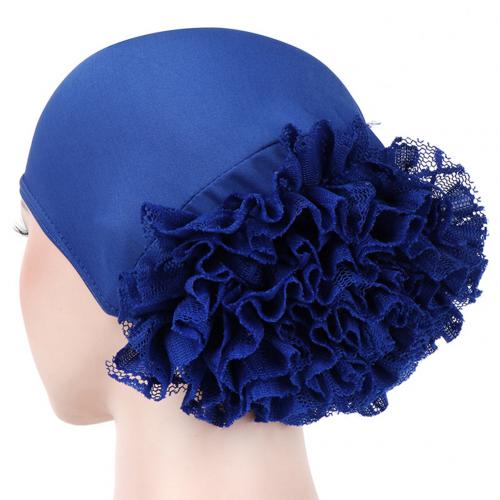 Enfärgad spetsblomma kvinnor muslimska hijab turban arabisk huvudsjal keps mössa mjuka huvudbonader som andas gör dig charmig!: Safirblå