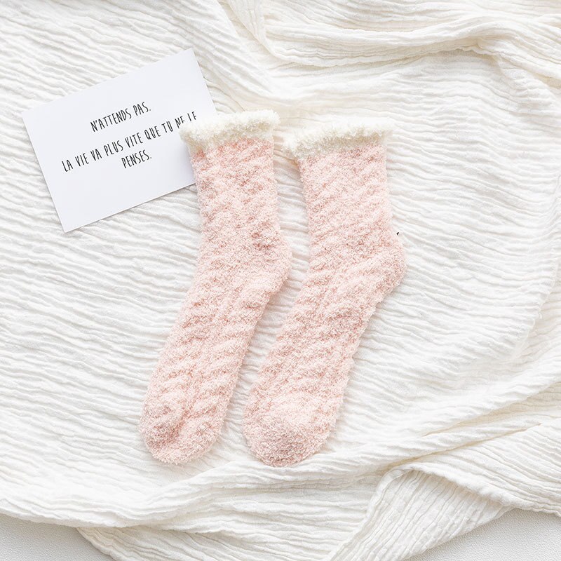 1 Pair of Coral Plush Socks Women's Plush and Thickened Sleeping Terry Socks Autumn and Winter Floor Thickened Warm Socks: 08