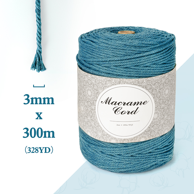 Macrame Garen Katoen 3Mm X 300M Katoenen Touw Voor Diy Ambachten Muur Opknoping Plant Hanger Bloem Mand Macram decore: Blauw
