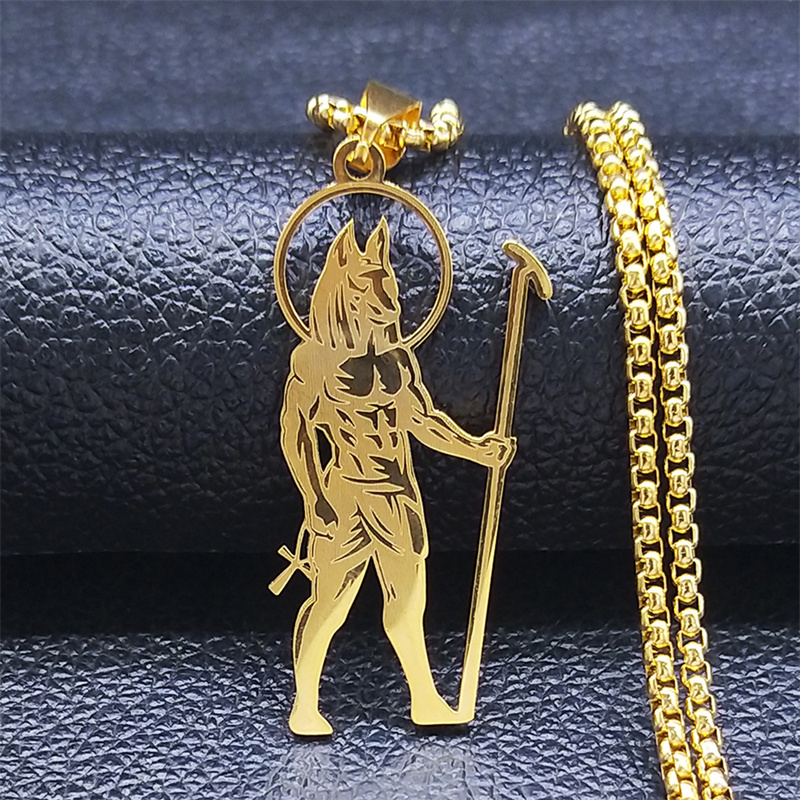 Collar de diosa del gato egipcio Bastet, collares Vintage de acero inoxidable, Color plateado, antiguo Egipto, joyería para hombre N4637S02: Color oro puro
