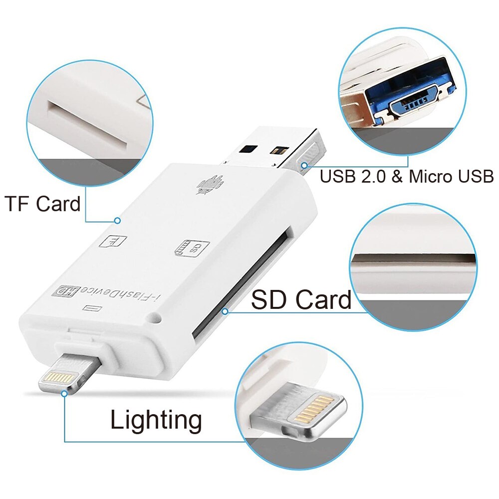 4 IN 1 TF Card Reader For iPhone 12 Plug&amp;Play Lightning to MicroSD Adapter For Iphone 7 8 X 11