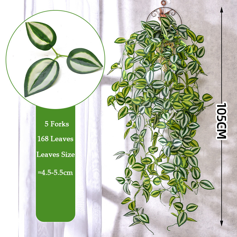 Plantas de enredaderas artificiales de 105cm, 5 tenedores, enredadera de plástico para exteriores, hiedra verde, plantas colgantes de pared, rama para el hogar, jardín, decoración de boda
