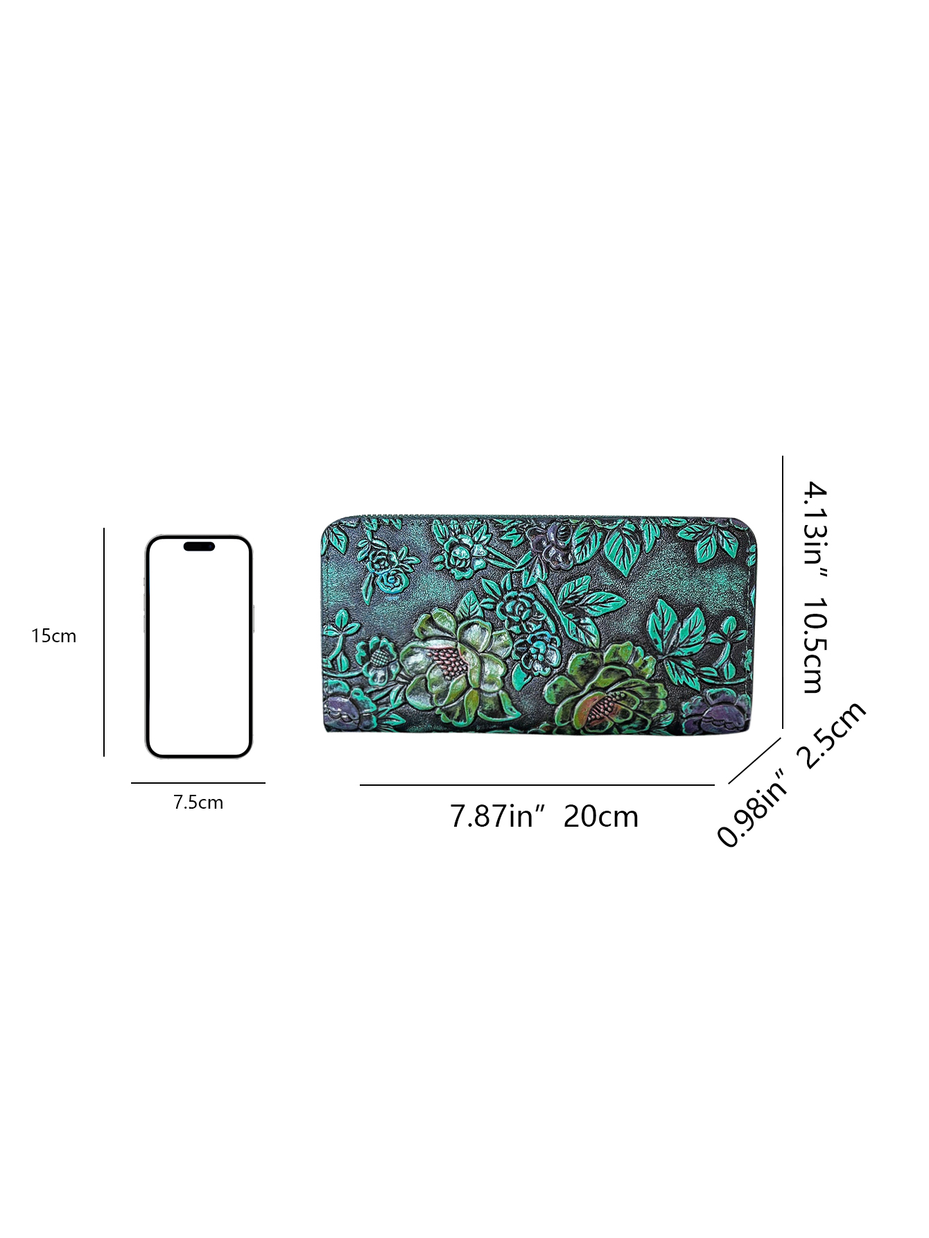 High-end retro carved long women's wallet, fashionable and leather carved flower wallet clutch, can hold mobile phone, m