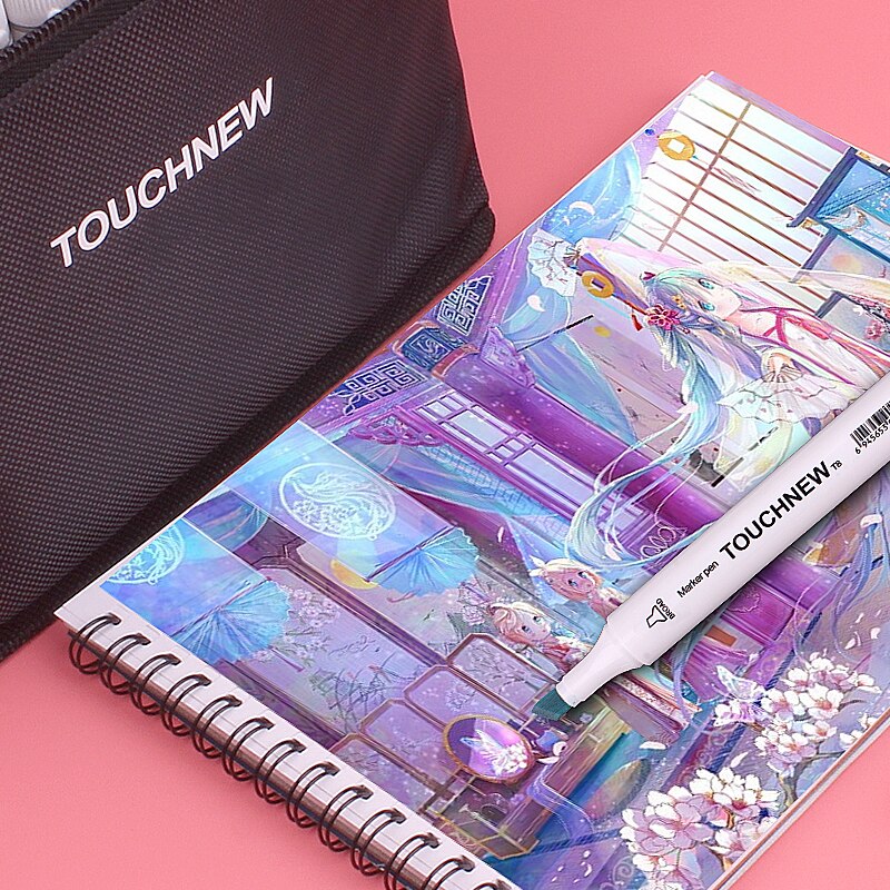TOUCHNEW Markers Felt-Tip Oily Twin Brush Marker Pen for Drawing Manga Lettering Brush Pens