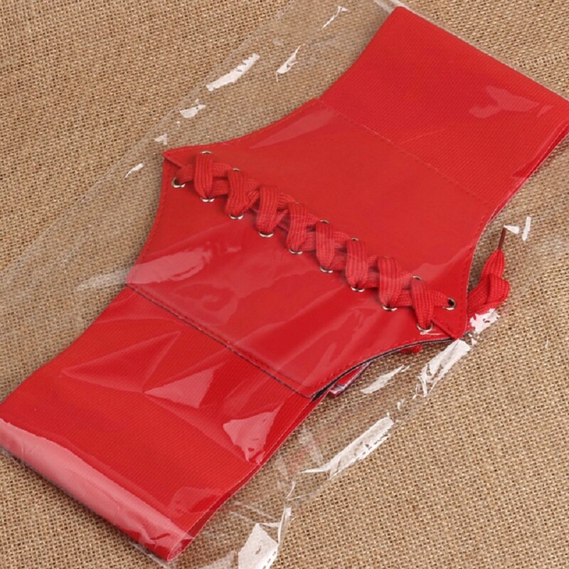 Elastische stretch brede band korset tailleband voor dames, zwart met vetersluiting: Rood