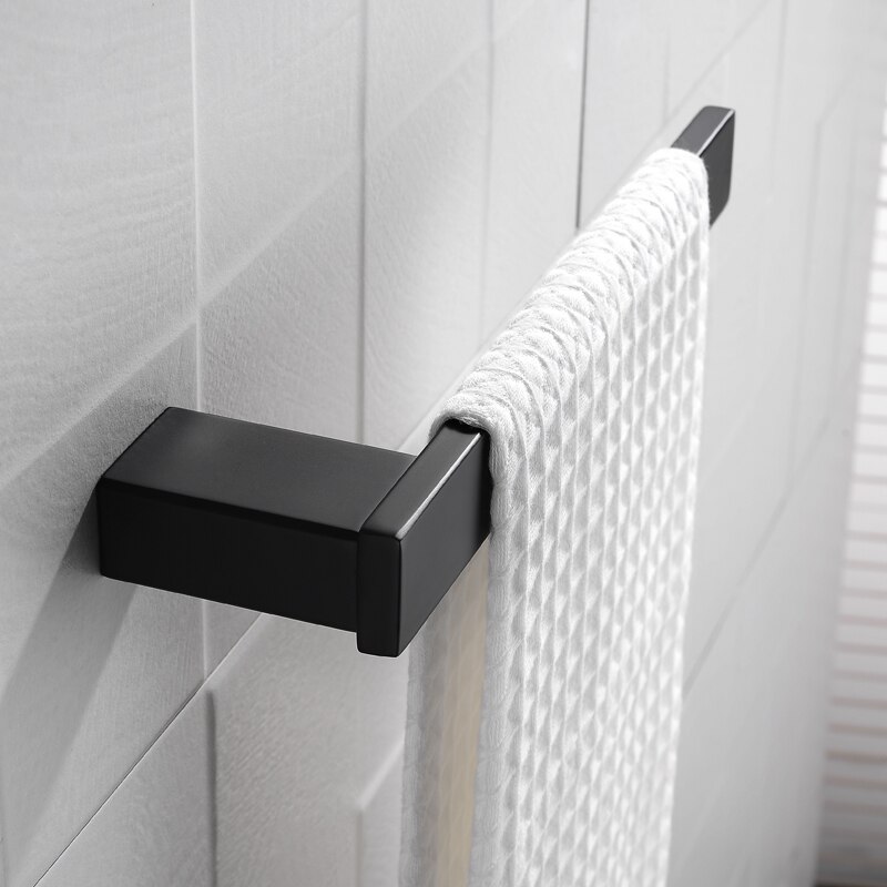 Svart badehåndkleholder badehåndkle ring håndklestativ håndklehenger veggmontert bad firkantet håndkleholder