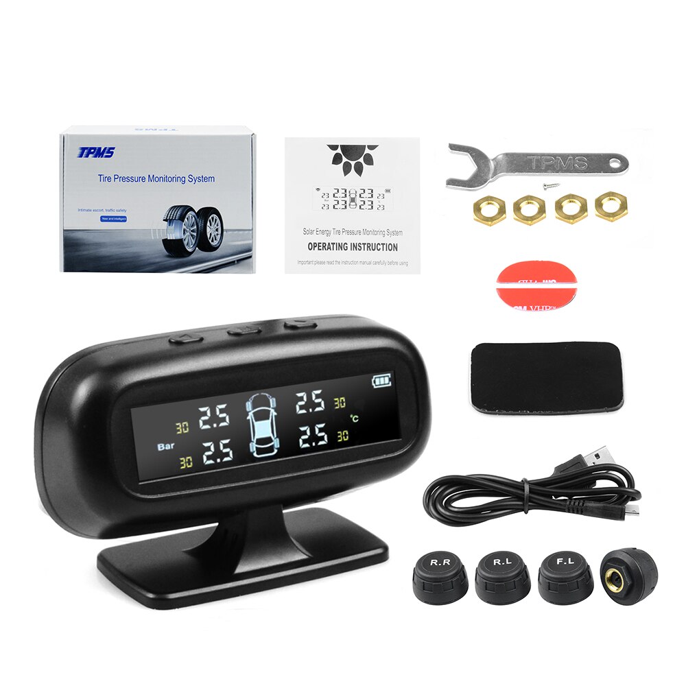 Auto TPMS Bandenspanning Alarm Monitoring Systeem Tyre Pressure Sensor Auto Beveiliging Alarm monitor Systeem Zonne-energie opladen